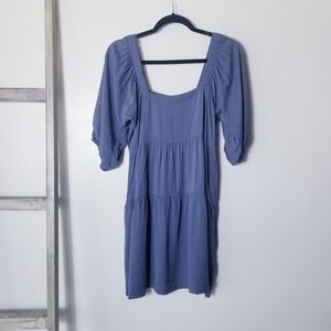 LIKE NEW SHINESTAR GRAY BLUE MINI TIERED DRESS WITH PUFFED SLEEVES SIZE LARGE